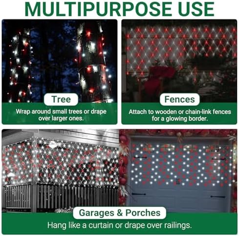 Christmas Light Net – 150 LED Red & White Mesh Lights - 4 ft x 6 ft – Outdoor/Indoor – Net Lights for Bushes, Hedges or Trees - Image 6