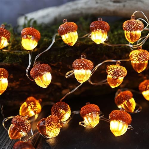 Fall Decoration for home 3D Acorn Lights Thanksgiving Décor Fall Garland Decorative Cute Fairy Lights Outdoor Waterproof Battery Operated Autumn Lights 30LED 10ft Christmas Window Room Decor - Image 6