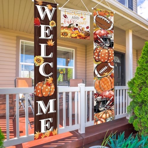 VitalCozy 3pcs Fall Decorations Football and Fall Y'all Yard Sign Thanksgiving Football Welcome Door Cover Banner Autumn Pumpkins Rustic Seasonal Farmhouse Thanksgiving Decoration Home Outdoor Decor - Image 5