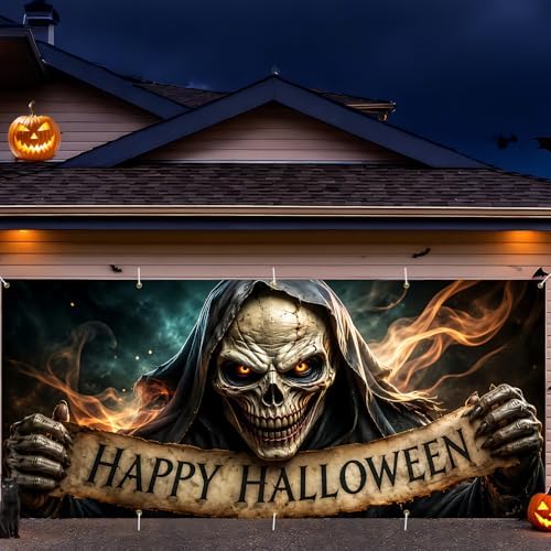 7 x 16 ft Vintage Skull Halloween Garage Door Decorations Halloween decorations Witch Door Cover, Hanging Banner Cauldron Backdrop Mural for Home - Image 6