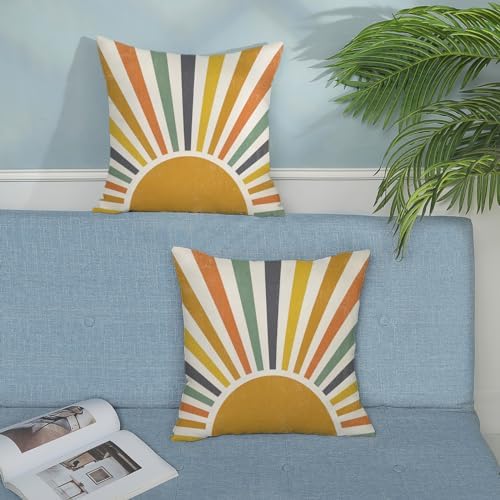 Summer Pillow Covers 22x22 Inch Set of 2, Stripes Yellow Sunshine Decorative Throw Pillows Outdoor Boho Summer Rainbow Sun Pillowcase Linen Cute Farmhouse Decor Cushion Case for Home Bedroom - Image 3