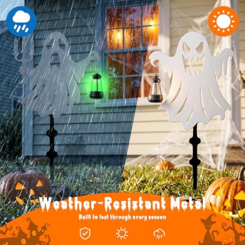 KODIBO Halloween Decor 4-Pack Metal Ghost Garden Stakes with Solar Lanterns - Image 5