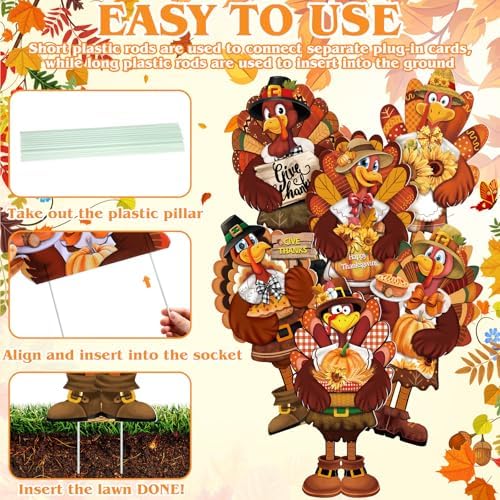 GlikCeil 6 Pcs Fall Yard Signs Large Turkey Yard Decor with Stakes 24 x 12 Inch Thanksgiving Decoration Outdoor Turkey Lawn Sign Garden Decoration Outside for Home Party Patio Backyard Walkway - Image 4