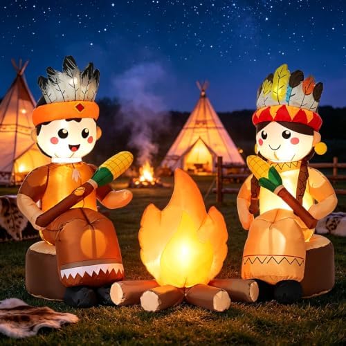 DomKom 6FT Thanksgiving Inflatable Native American Campfire Yard Decor - Image 3