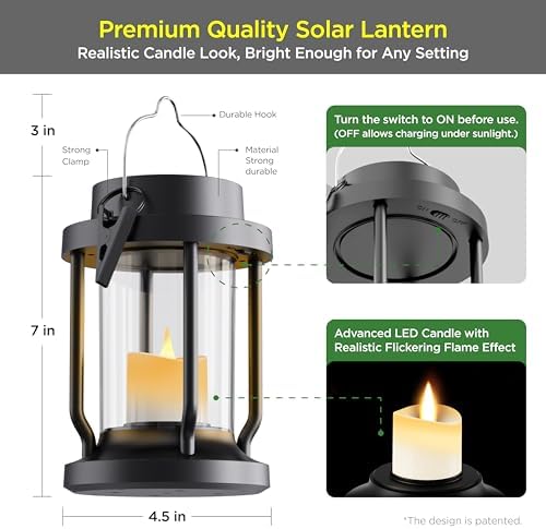Solar Lantern Outdoor Indoor Use – Hanging Solar Lights with Realistic Flickering Flameless Candle, Weatherproof for Garden Decor, Patios, Trees, and Lawns (Black, 2 Pack) - Image 6