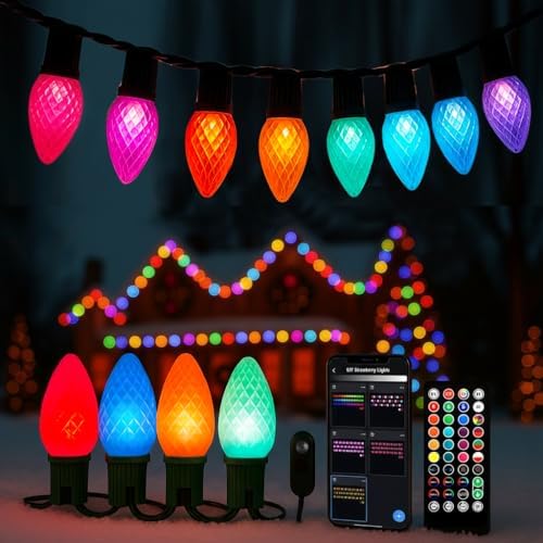 HIITEN Smart RGB C9 Christmas Lights Outdoor 79FT 100 LED, DIY Chasing Effects with Timer Music Sync APP & Remote, Waterproof Extendable Color Changing String Lights for House by Hiiten