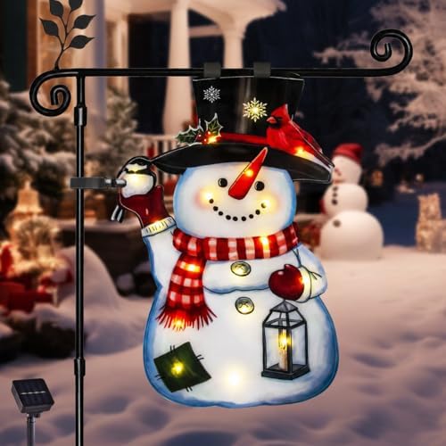 28x40 Lighted Christmas Snowman Garden Flag, 8 Modes Solar LED by Bringingjoytoyourhomelife