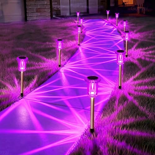 10 Pack Solar Lights Outdoor Waterproof LED Pink Pathway Lighting by Gorrzai