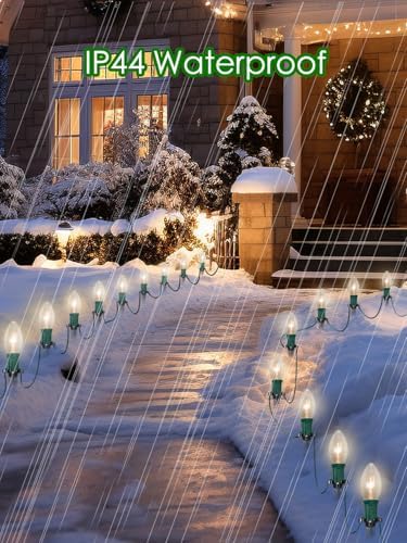 SUNSGNE Christmas Pathway Lights Outdoor - 38FT Vintage Christmas Lights with 25 C9 Clear Bulbs and 25 Plastic Stakes for Walkway, Sidewalk, Lawn, Path, Garden Decor - Image 4