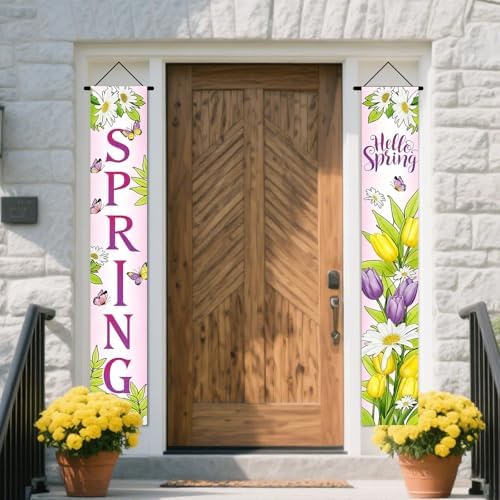 Nuxovilar Hello Spring Tulip Daisy Porch Banners 12x70 Inches Polyester - Image 6