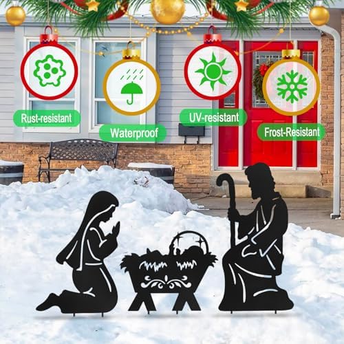 Nativity Scene Outdoor,Black Silhouette Metal Nativity Set for Yard Stakes - Image 2