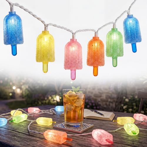Tropical Beach Themed LED Popsicle String Lights 8.5Ft Summer Novelty Decorations Light with 10 Multicolor Ice Cream Lights, Plug in Fairy Light for Outdoor Patio Garden Bedroom Tent Birthday Party by Goothy