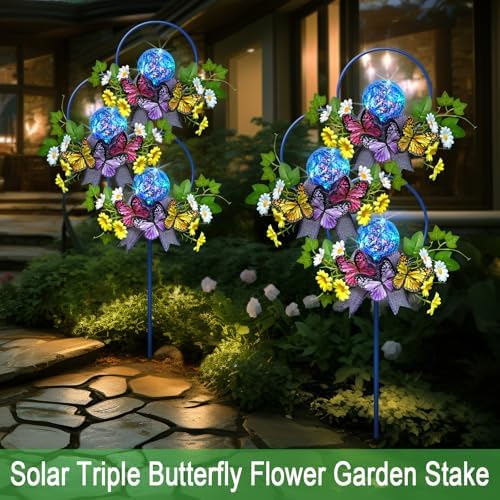 Solar Lights Outdoor Garden Stakes,Butterfly & Flower LED Colorful Lights - Image 4