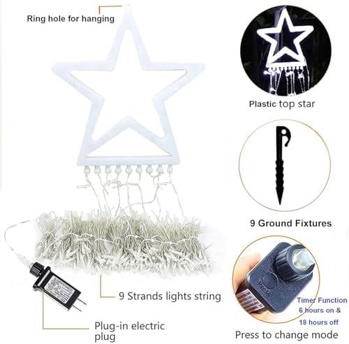 Christmas Decoration Lights, Outdoor Christmas String Lights 320 LED 11.5Ft Waterfall Tree Light with Big Star Topper Waterproof 8 Light Modes for Xmas New Year Holiday Yard Outdoor Indoor Decor - Image 4