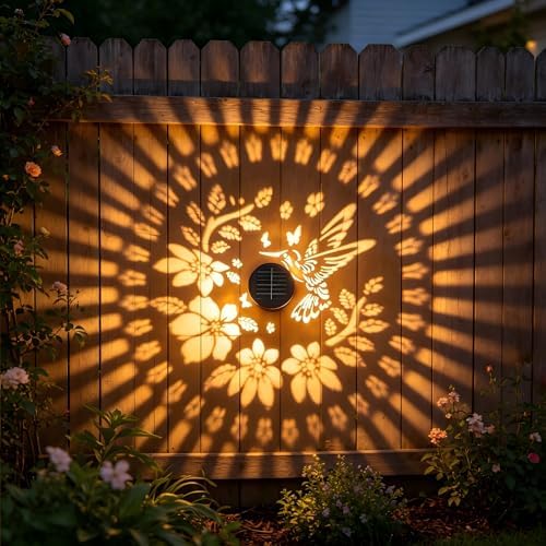 2 Pack Solar Fence Lights with Hummingbird Pattern for Outdoor Garden Decor by XUWEN