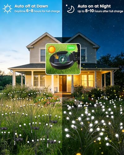 OZS 12 Pack Total 96 LED Solar Garden Lights Fairy Outdoor - Solar Firefly Lights Outdoor, Sway by Wind, Waterproof for Garden Patio Pathway Fairy Decoration (Cool White) - Image 3