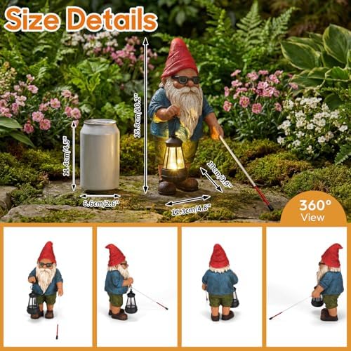Garden Gnome Outdoor Statue -10.2 inches Outdoor Decor for Patio Yard Balcony Pathway - Self-Growth & Win-Win Gift - Gnome Lantern Bearer: Illuminate the Path for Others - Image 2