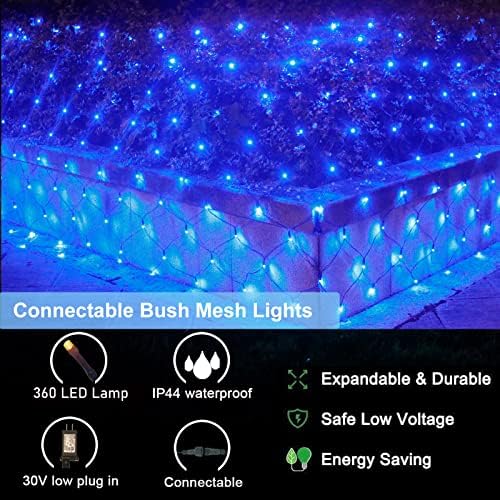 360LED Net Lights, 21ft x 5ft Connectable Christmas Mesh Lights with Timer & 8 Lighting Modes, Waterproof Outdoor Bush String Light for Halloween Xmas Tree Holiday Party Garden Hedge Patio - Blue - Image 5