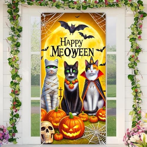 BlissYard Halloween Door Cover Meoween Pumpkin 35x71 Inch Polyester by BlissYard