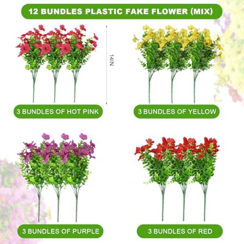 12 Bundles Fake Artificial Flowers Faux Plants for Spring Summer Decoration - Image 3