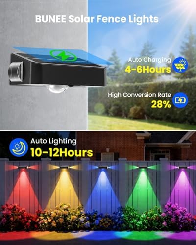 Solar Fence Lights Outdoor 8 Pack — 40LM 12 RGB Modes Wall Mount - Image 4