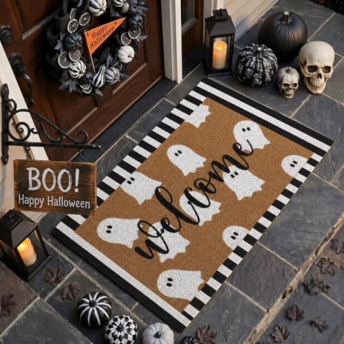 Tinideya 2 Pcs Halloween Door Mat Outdoor Layered Ghost Welcome Mat - Image 3