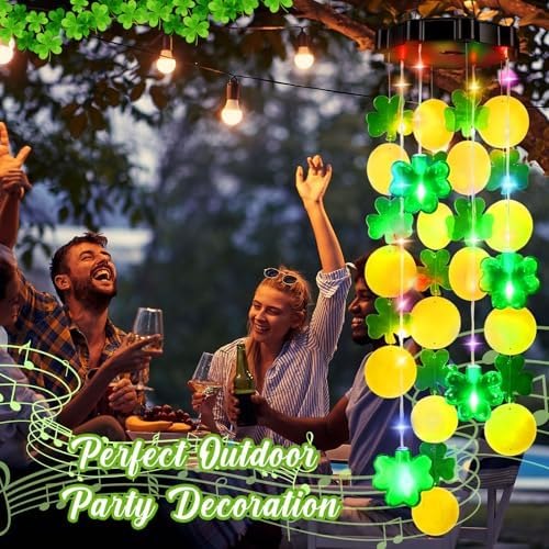 Shamrock Shell Solar Wind Chimes Outdoor with Shamrock Clover Design 27.5 Inch LED Shell Gradient Lights Hanging Decor for Garden, Yard, Patio, Porch - Image 6
