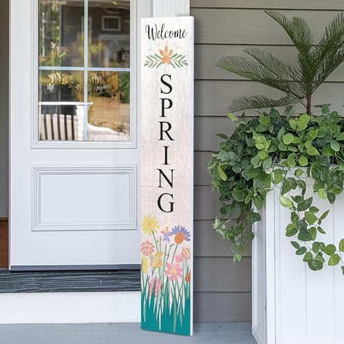8"x48" Spring Welcome Sign for Front Porch, Hello Spring Porch Sign for Front Door Durable PVC Welcome Home Decorations for Outdoors p (Design 10) by BasicFundamentals