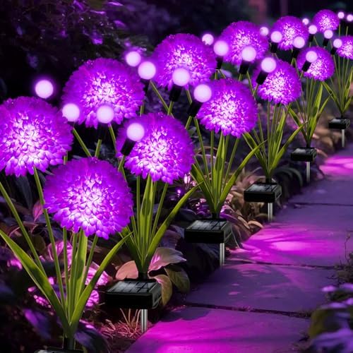 Solar Lights Outdoor Waterproof, 8 Pack Purple Solar Firefly Swaying Lights with Flowers, Flower Light Garden Decor for Halloween Christmas Outside Yard Patio, Gifts for Women Grandma by yulloyello