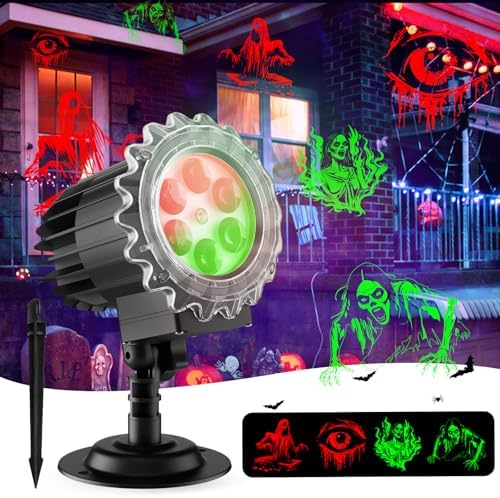 Matekxy Halloween Projector Lights Outdoor, 2025 Upgraded 3D Brighter Green&Red Decoration LED Light, Landscape IP44 Waterproof Holiday Lamp for Xmas Parties Garden Patio Indoor by MATEKXY