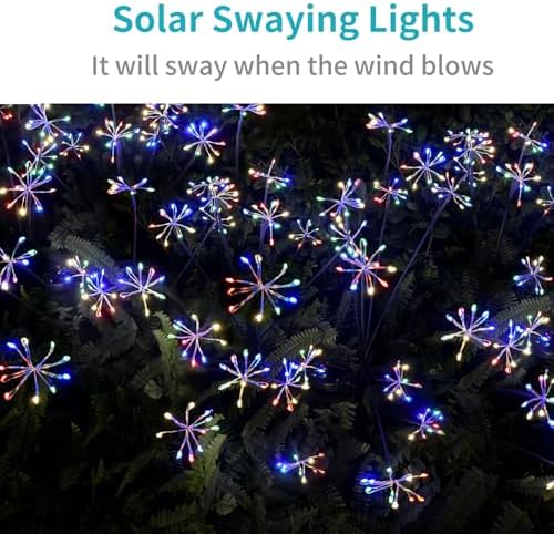 JJGoo Solar Garden Lights, New Upgraded 2 Pack Solar Swaying Starburst Light, Waterproof Fireworks Outdoor Lights, Yard Patio Pathway Decoration, Colorful - Image 3