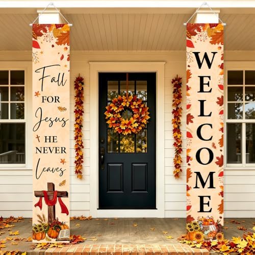 Fall Welcome Banner Porch Sign Fall for Jesus Front Door Outdoor Decor - Image 6