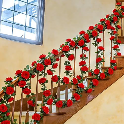 4Pack 31.6FT Red Rose Artificial Flowers Garlands for Wedding Arch Decor - Image 6