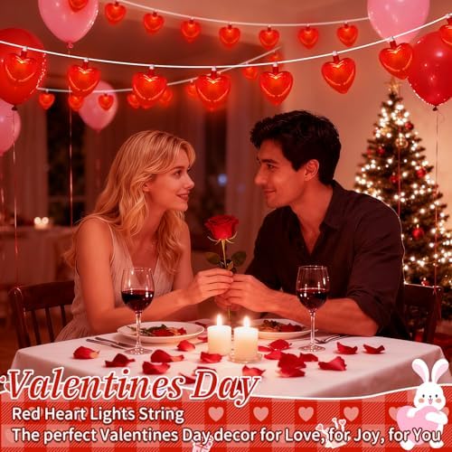 Valentines Decorations - Red Heart String Lights, 8.5Ft LED Valentine Heart Lights 3D Red Heart String Lights for Valentines Propose Wedding Anniversary Birthday Home Party Decor, 0.48W - Image 3