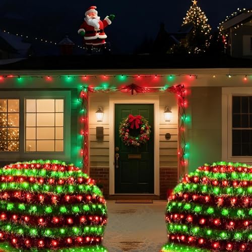 Pooqla Red and Green Christmas Net Lights Outdoor, 15x 5ft Green Wire - Image 6