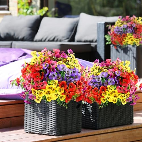 JEMONG Artificial Outdoor Pansy Flowers 18 Bundles Fake Silk Spring&Summer Plants for Outside Indoor Planter Front Door Porch Yard Patio windowsill Home Decor (Mix 6 Colors) - Image 5