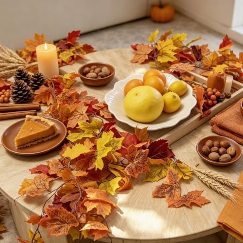 CQURE 10 Pack Fall Garland, 59Ft Artificial Autumn Maple Leaves Vines Thanksgiving Halloween Harvest Decor for Fireplace Mantle Table Indoor Outdoor - Image 3