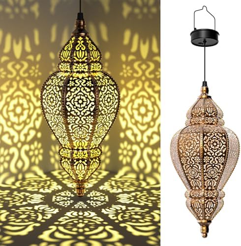 Hapjoy Moroccan Hanging Solar Lights Outdoor Lantern Bidirectional Availabili Garden Decor Waterproof Plastic Gold Decorations for Patio Pathway Yard Backyard Solar Powered Garden Decorative (2, gold) by Hapjoy