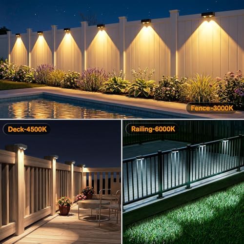 Bridika Solar Fence Lights Outdoor 16 Pack, Bright Solar Deck Lights with Lens, 3 Color Modes IP65 Waterproof Large Size Step Lights for Outside, Fence, Stair, Backyard, Patio, Wall - Image 6