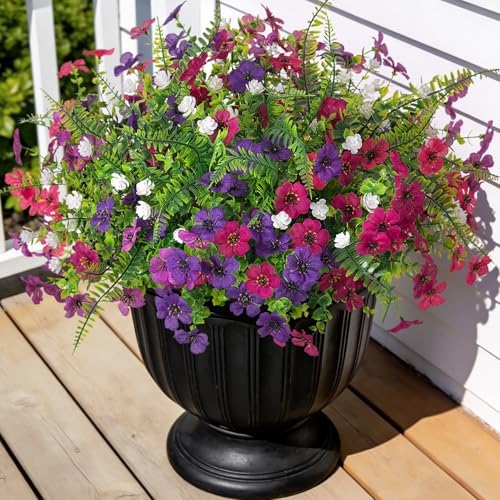 Ammyoo Artificial Flowers for Outdoors Spring Decoration, 12 Bundles Fake Flower Daisy with Realistic Eucalyptus Leaves, Faux Plants for Greenery Boxwood Porch Patio Garden Pot Lawn by Ammyoo