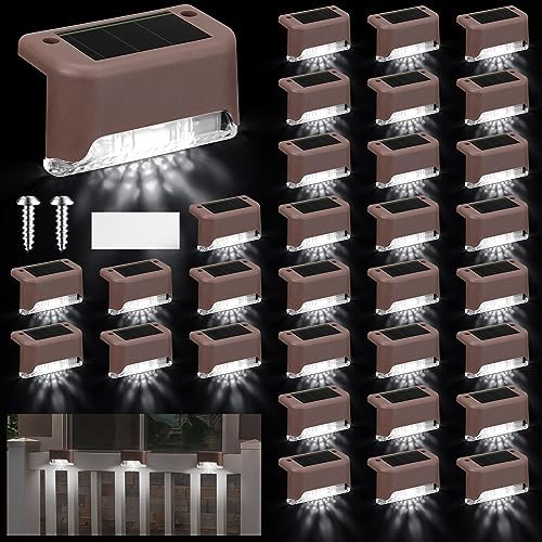 Geelin 32 Pcs Solar Deck Step Lights Outdoor, Brown Shell Cool White Light by Geelin