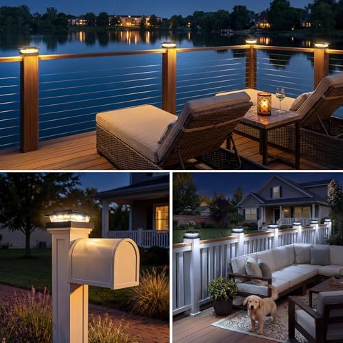 kolpop 4x4 Solar Post Cap Lights Outdoor 8Pack- 3 Color Temperatures& 2 Level Brightness, IP65 Waterproof, 16 LED Black Fence Deck Post Light Solar Powered Only for 4×4/3.5×3.5 Wood/Vinyl Posts - Image 7