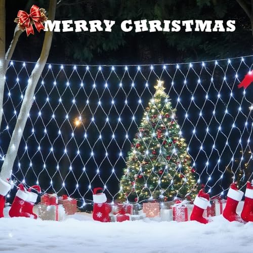 YEGUO Net Lights Outdoor Mesh Lights, 12ft x 5ft 360 LED White Bush Light Outdoor Waterproof, 8 Modes Connectable Clear Wire Christmas Light Plug in - Image 6
