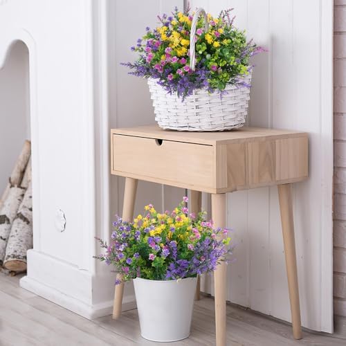 Hananona 48 Pcs Artificial Flowers Outdoor, Faux Artificial Plants UV Resistant Plastic Flower Bulk for Hanging Planter Porch Window Home Spring Summer Decor (48, Fuchsia, Purple, Yellow, Green) - Image 6