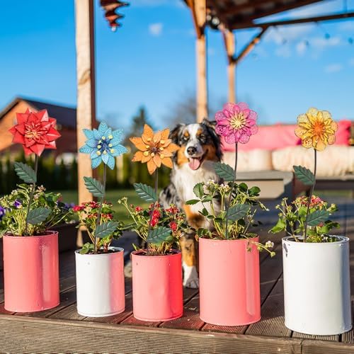 YEAHOME Garden Decor for Outside, 6 Pack Flower Garden Stakes Outdoor Decor Metal Shaking Head Yard Art, Weather Proof Flower Stakes for Yard Porch Lawn Pathway Pot Decorations(Multi-Color) - Image 2