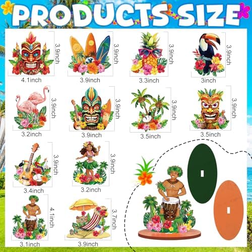 Wesiti 12 Pcs Hawaiian Luau Party Table Decorations Tiki Totem Table Centerpiece Wooden Tropical Aloha Signs Decor for Hawaiian Birthday Wedding Beach Party Supplies - Image 3