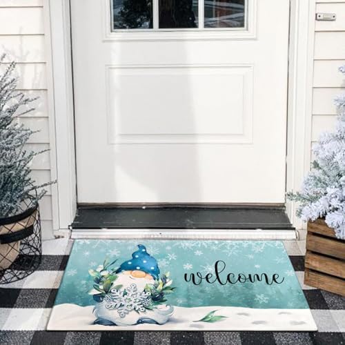 Winter Door Mat Outdoor Front for Door,Gnome Snowflakes Snow Welcome Doormat,Christmas Xmas Holiday Floor Rug for Porch Entrance Farmhouse Decor 30" x 17" - Image 4