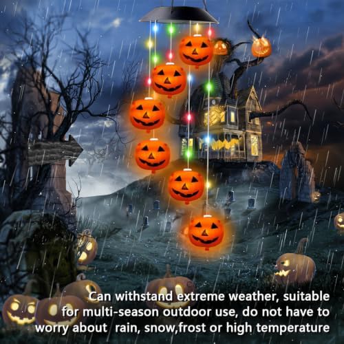 AVEKI Halloween Solar Wind Chimes Outdoor, Solar Mobile Wind Chime with 8 Lighting Modes, Waterproof Solar Powered LED Hanging Lamp for Outdoor Garden Festival Decoration (Pumpkin) - Image 5