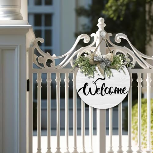 Welcome Door Sign for Home Decorations Door Wreath Wooden Seasonal Door Hangers for Indoor Porch 12x12 in - Image 2