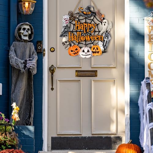Britimes Spooky Pumpkin Welcome Door Sign, Wooden, for Home Decor - Image 2
